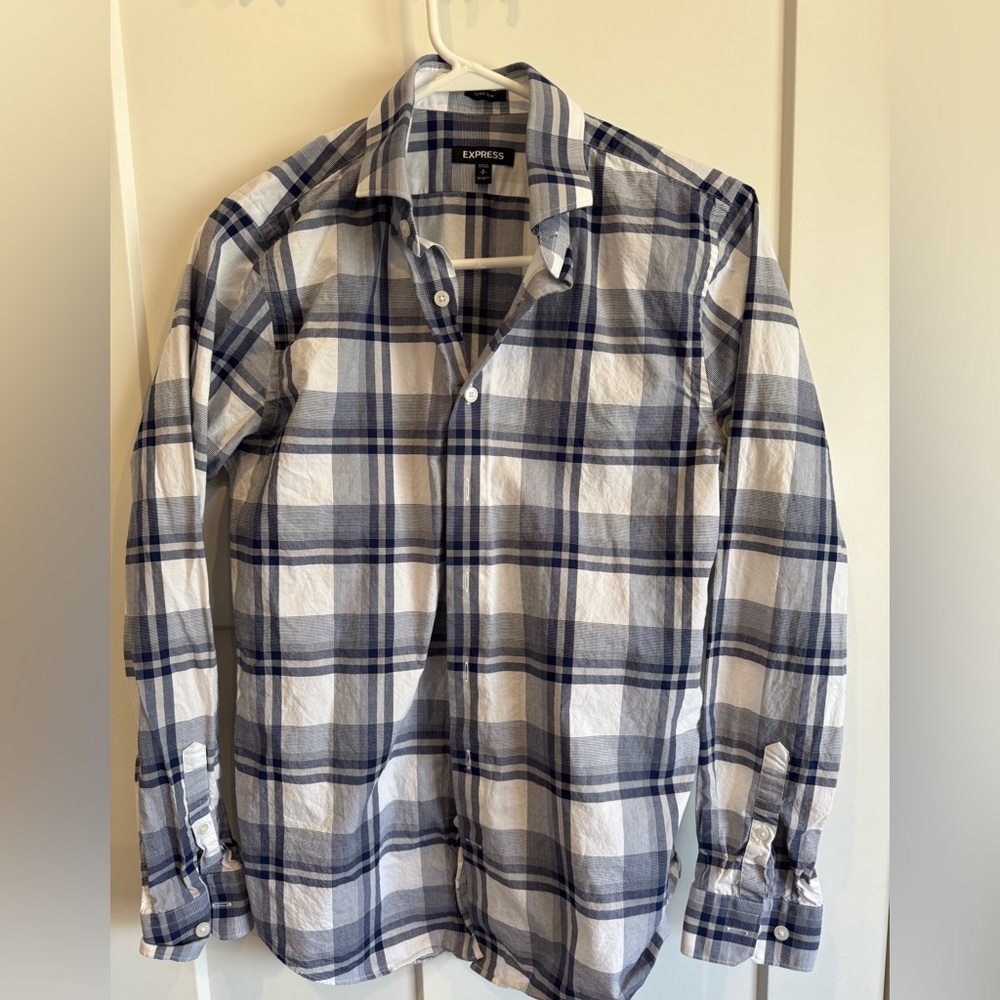 Express Men's Blue Plaid Shirt